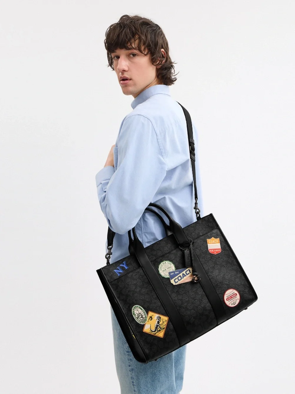 Coach Wesley Tote In Signature Canvas With Patches